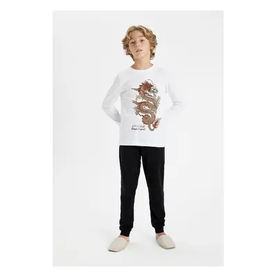 DEFACTO Boy's Pajama Set Printed Long Sleeve Top Long Bottom