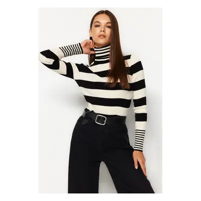 Trendyol Black Striped Turtleneck Knitwear Sweater