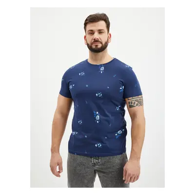 Dark Blue Mens Patterned T-Shirt Blend - Men