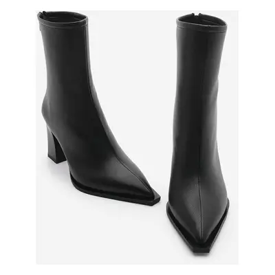 Marjin Women's Heeled Boots Pointed Toe Zipper At The Back Thick Heels Kikas Black.