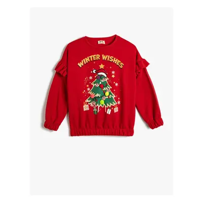 Koton Sweatshirt New Year's Themed Long Sleeve Crew Neck With Ribbon