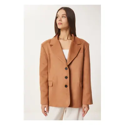 Happiness İstanbul Women's Camel Premium Suede Blazer Jacket