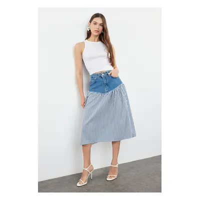 Trendyol Multicolored Striped Color Blocked High Waist Midi Denim Skirt