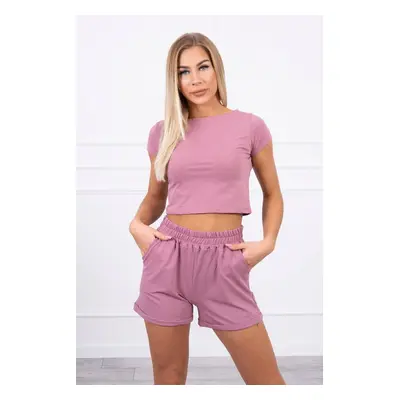 Cotton set with shorts in dark pink color