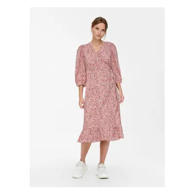 Pink women's floral wrap midi dress ONLY Olivia - Women's