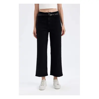 DEFACTO Culotte High Waist Ankle Length Jean Washed Trousers