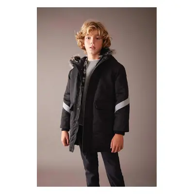 DEFACTO Boy's Water Repellent Removable Für Hooded Plush Lining Coat