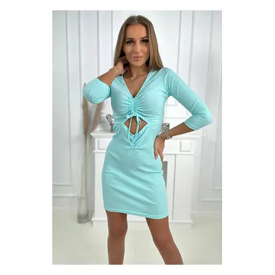 Ribbed dress with a tied neckline mint