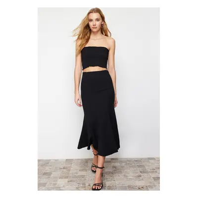 Trendyol Black Midi Pleated Stretchy Knitted Skirt