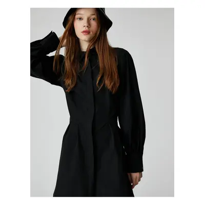 Koton Shirt Dress Pleated Waist Long Sleeve Cotton Cuff Collar