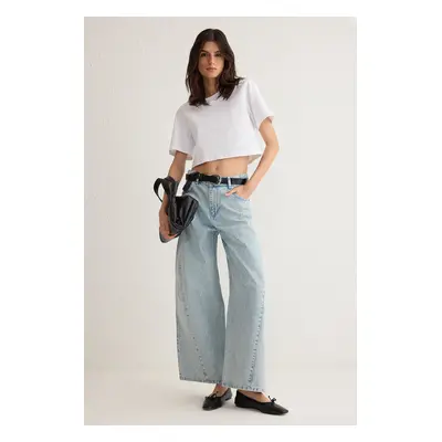 Trendyol Light Blue Stitch Detail Low Waist Barrel Baggy Jeans