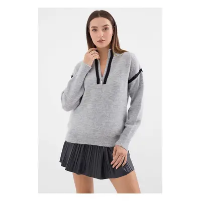 Bigdart Zippered Oversize Sweater - Gray