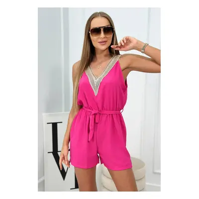 Short jumpsuit with decorative fuchsia lace