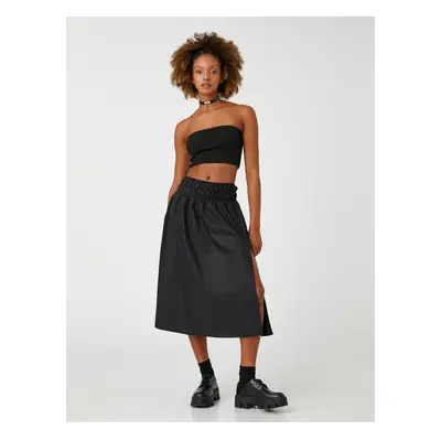 Koton Midi Skirt Slit Detail Cotton Waist Gimped