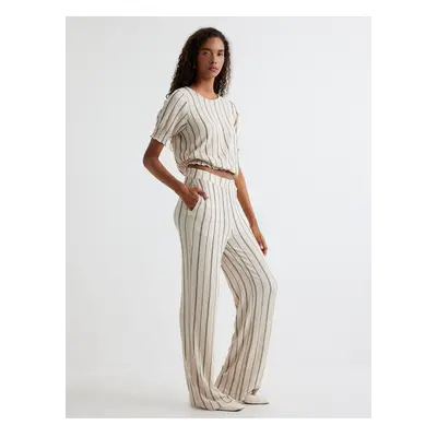 Koton Wide Leg Trousers with Pockets Textured Standard Waist