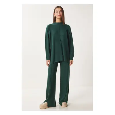 Happiness İstanbul Women's Emerald Green Stylish Knitwear Sweater Trousers Set