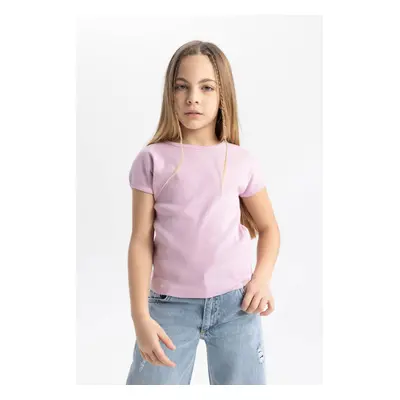 DEFACTO Girl Slim Fit Crew Neck Corduroy Basic Short Sleeve T-Shirt