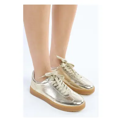 Shoeberry Women's Campues Gold Metallic Flat Sneakers