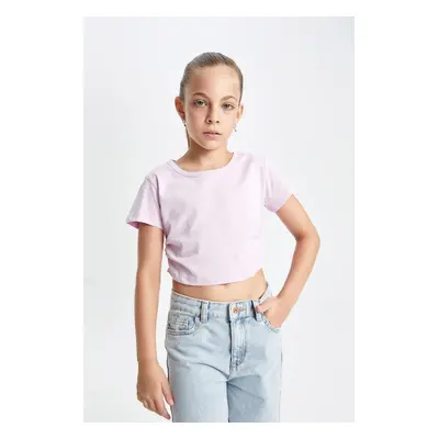 DEFACTO Girl's Crop Crew Neck Basic Short Sleeve T-Shirt