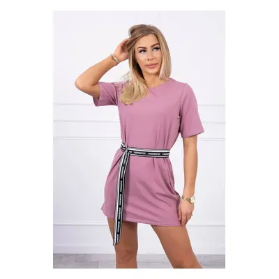 Dress with decorative belt navy pink