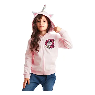 Denokids Unicorn Hooded Pink Girl's Cardigan