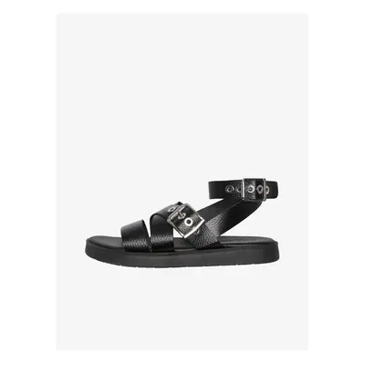 Black Women's Leather Sandals Pieces Shela - Women