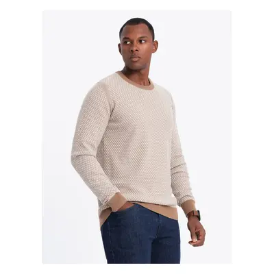 Ombre Men's RELAXED FIT knitted sweater with patterns - light brown