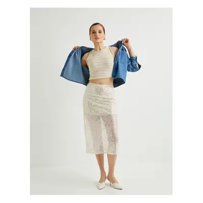 Koton Sequined Midi Skirt Normal Waist