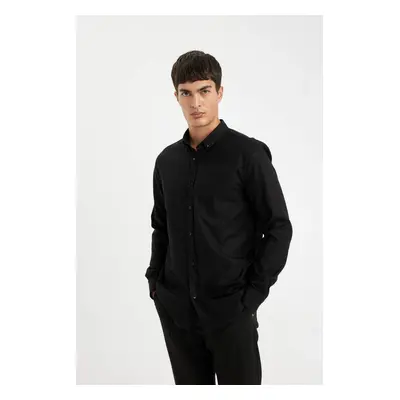 DEFACTO Regular Fit Oxford Pocket Detailed Long Sleeve Basic Plain Black Shirt