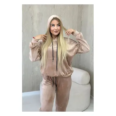 Velour set kangaroo sweatshirt + trousers dark beige