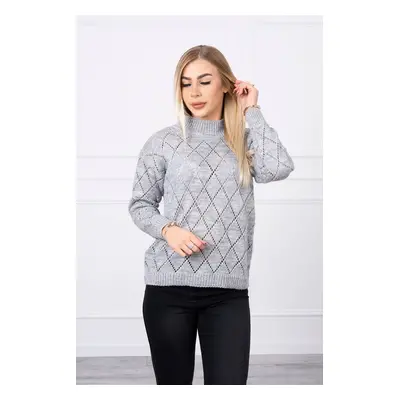 High-neckline sweater with a diamond pattern in gray color