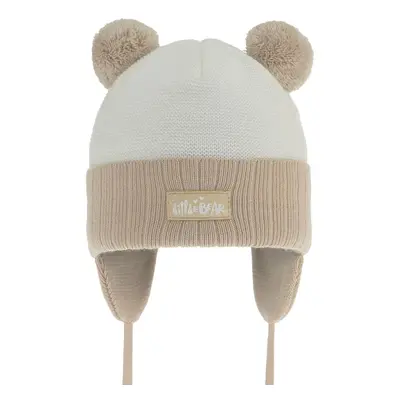 AGBO Girl's spring/ autumn hat beige Karotka with two pompom