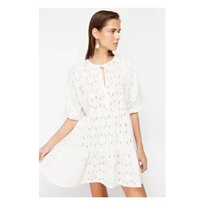 Trendyol White Mini Woven Ruffle Beach Dress