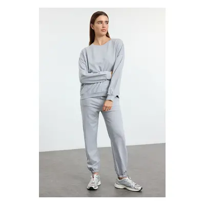 Trendyol Gray Melange Yarn Crew Neck Basic Jogger Knitted Tracksuit