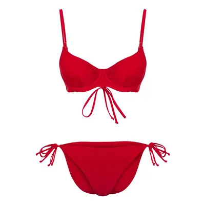 Trendyol Red*003 Floral Balconette Regular Waist Bikini Set