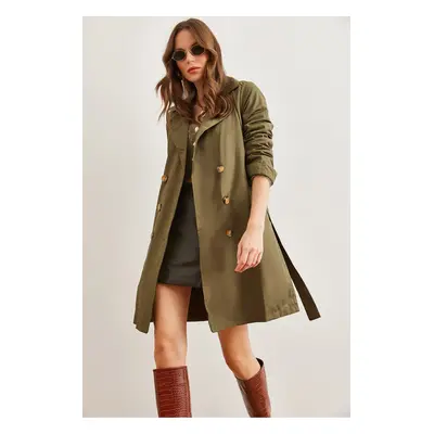 Olalook Women's Khaki Buttoned Pocket Unlined Thin Trench Coat