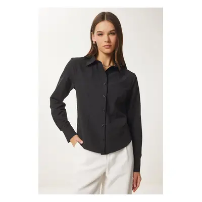 Happiness İstanbul Women's Black Button Basic Shirt