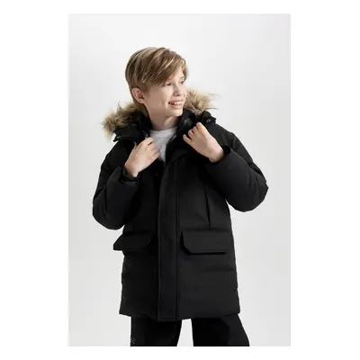 DEFACTO Boy's Parka Coat Detachable Faux Für Collar Hooded Plush Lining