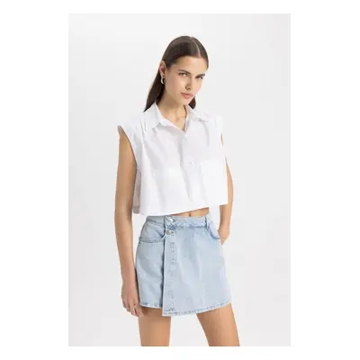 DEFACTO Crop Poplin Short Sleeve Shirt