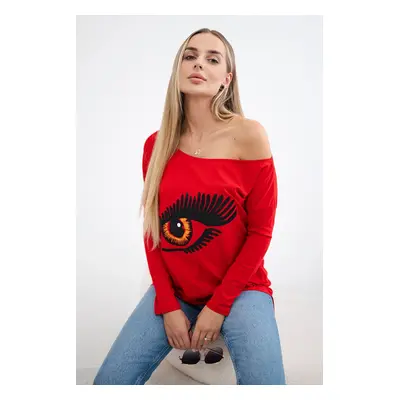 marka niezdefiniowana Blouse with a print and longer back red