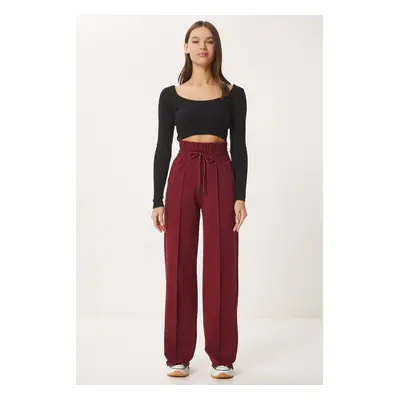 Happiness İstanbul Women's Burgundy Pocket Basic Knitted Sweatpants