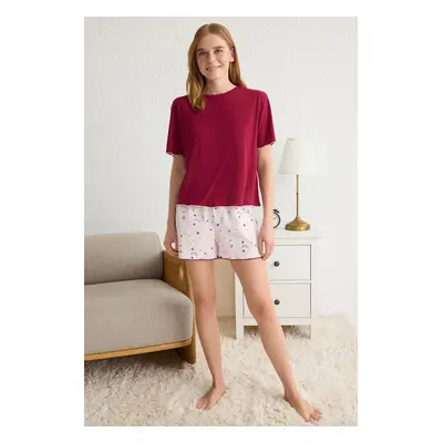 Trendyol Claret Red Cotton Polyester Galaxy Baby Overlock Jersey Knitted Pajama Set