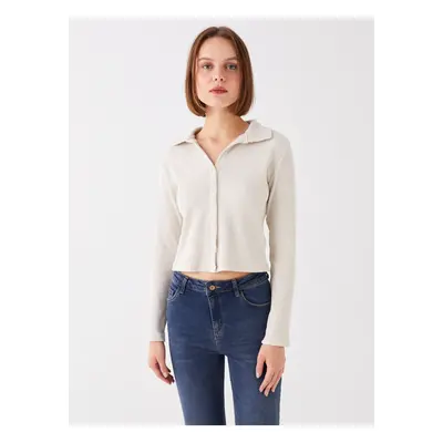 LC Waikiki Polo Neck Plain Long Sleeve Crop Women's Blouse