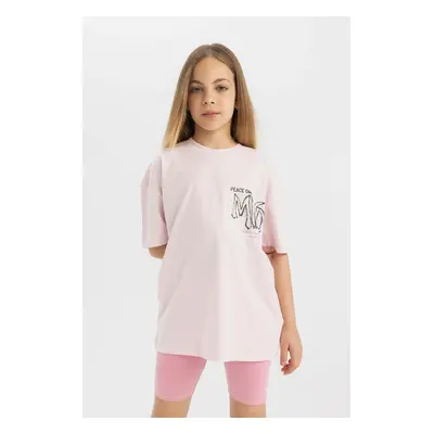 DEFACTO Girl Oversize Fit Crew Neck Printed Short Sleeve T-Shirt