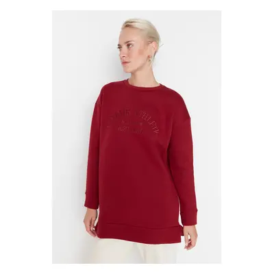 Trendyol Burgundy Knitted Sweatshirt with Lettering and Pillows