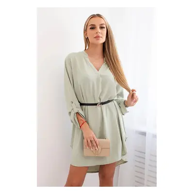 Women's dress with a longer back and belt - dark mint