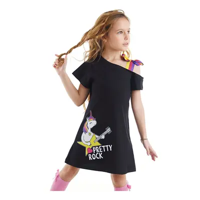 mshb&g Unicorn Rock Girl's Black Summer Combed Cotton Dress