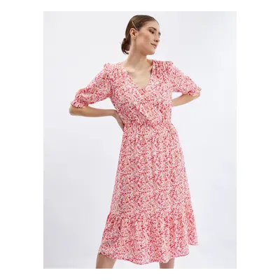 Orsay Orange-Pink Ladies Flowered Dress - Women