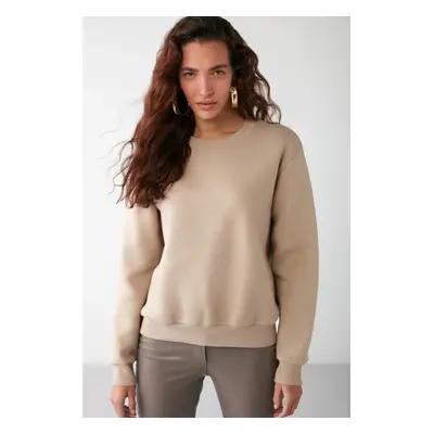 GRIMELANGE Susana Women's Crew Neck Fleece Oversize Fit Basic Mink Sweatshir