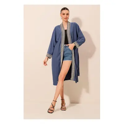 Bigdart Embroidered Knitted Long Kimono - Indigo